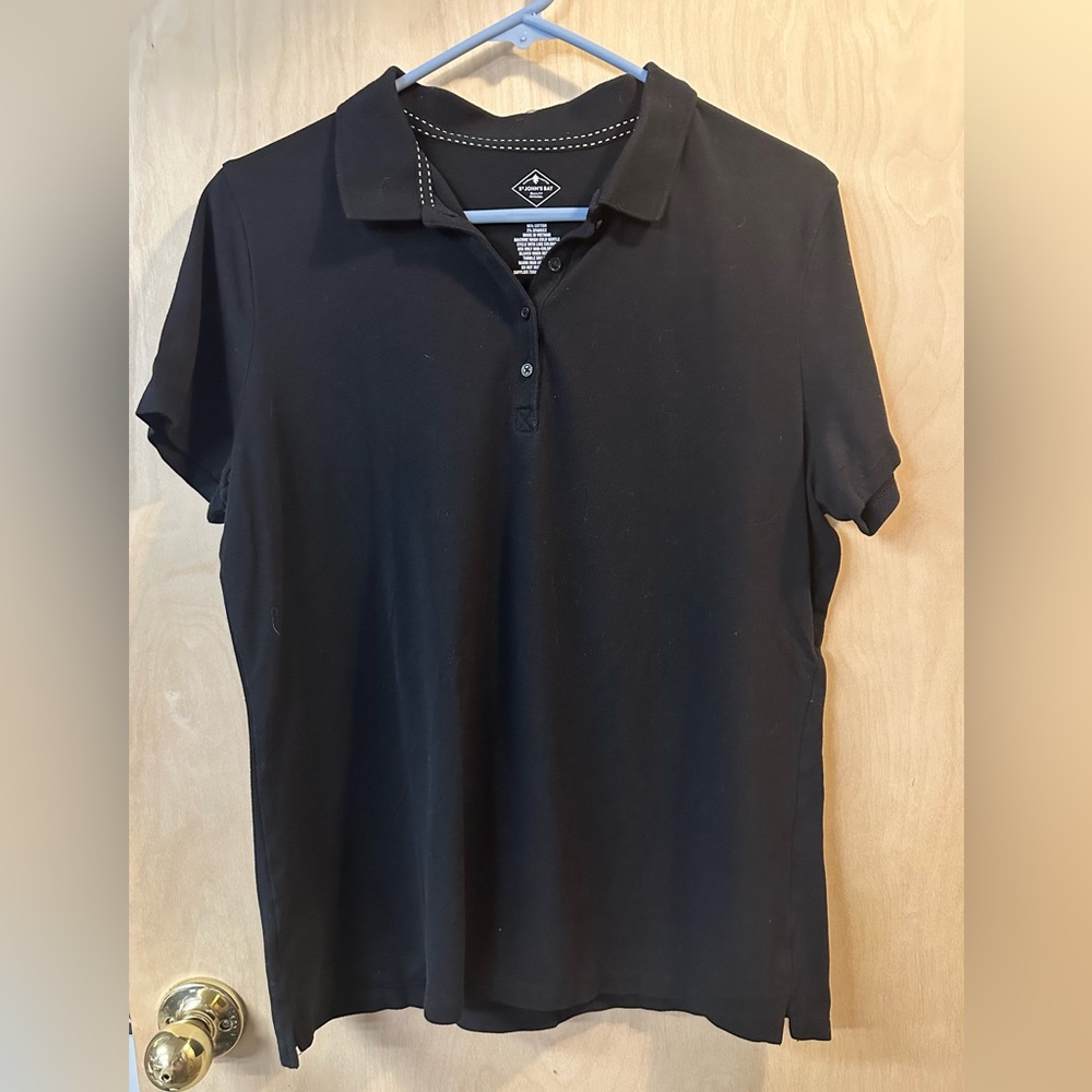 St. John’s Bay black polo, shirt top button-up size L, business, short sleeve